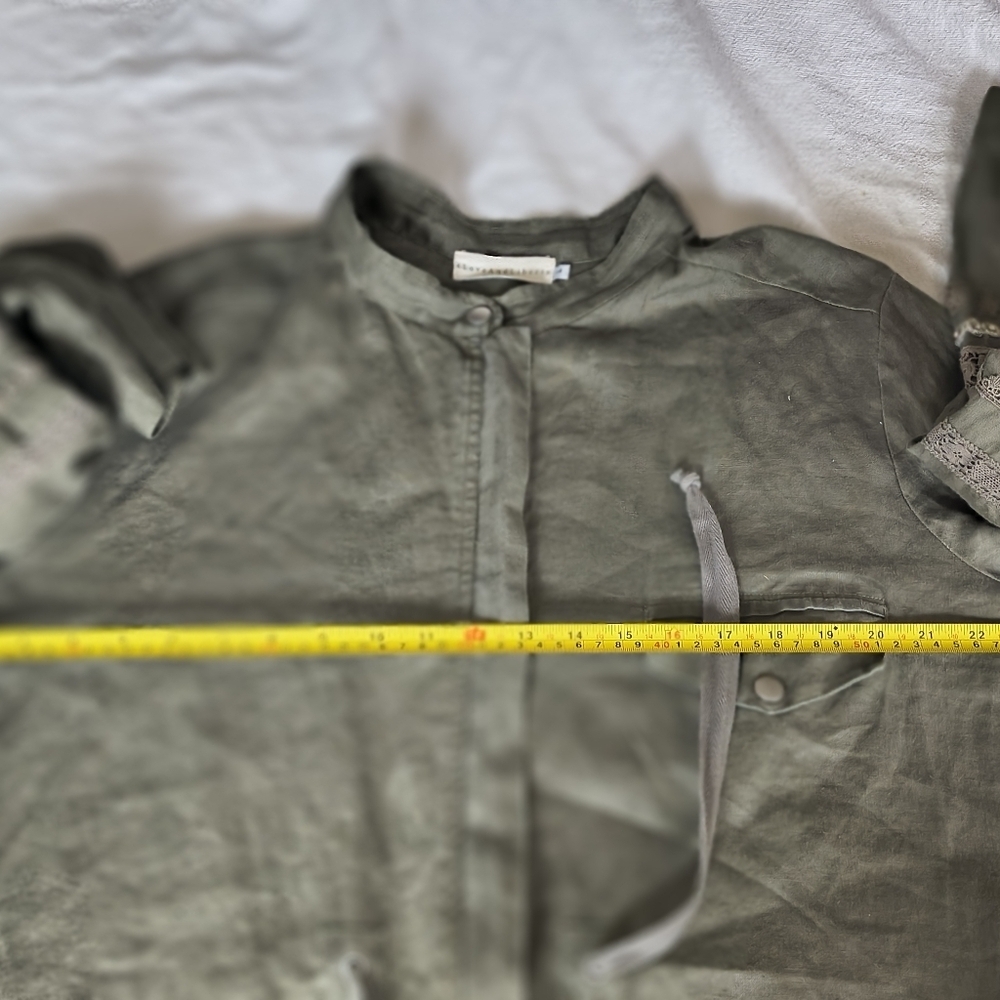 4 Loveandliberty Women's Linen Olive Green Jacket with Lace Details Size L - Picture 9 of 13